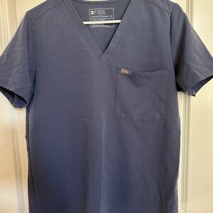 Figs Women's Short Sleeve Blue V-Neck Tee